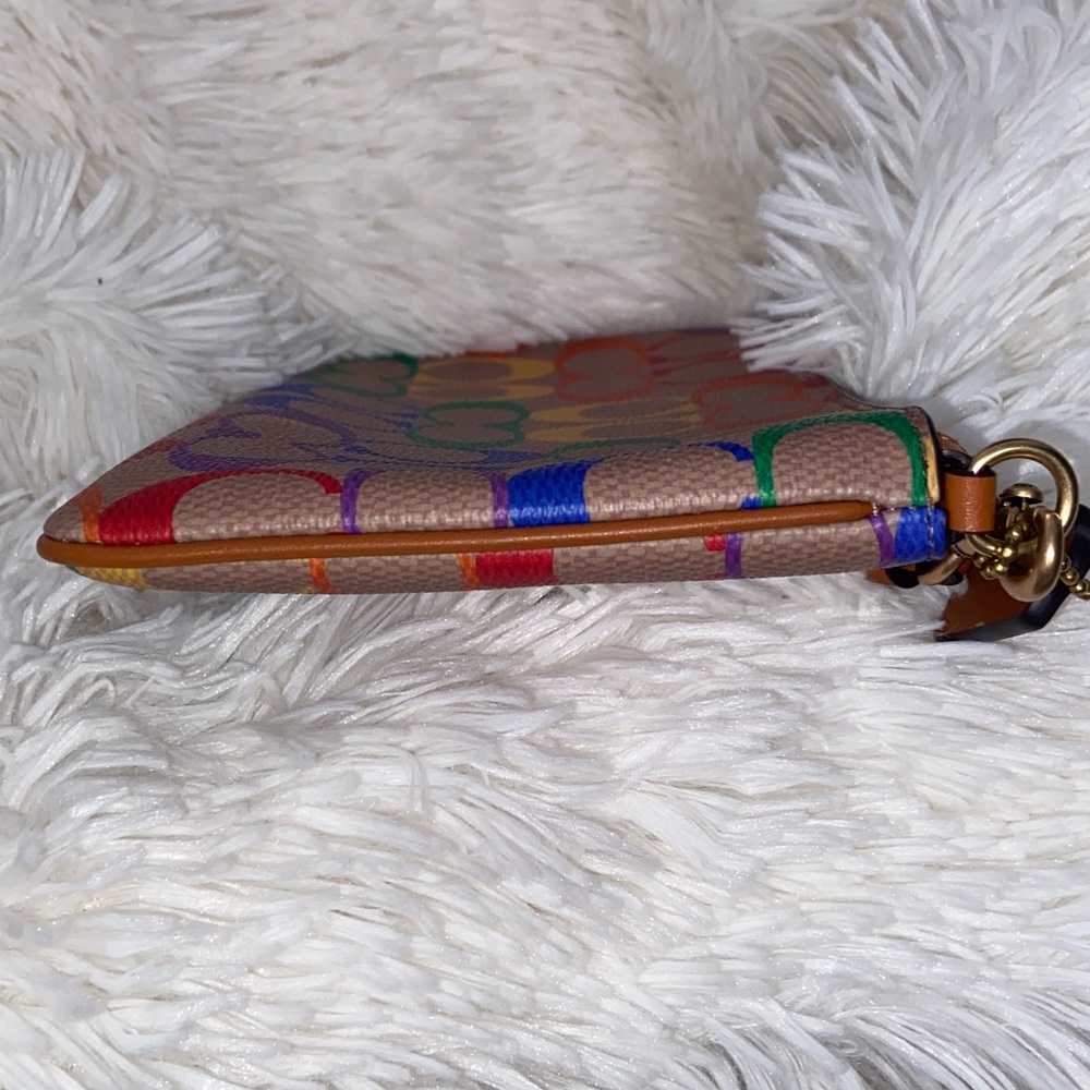 NWOT Coach Wristlet Brass/Tan Natural Multi Rainbow Signature Canvas/leather - Picture 9 of 13